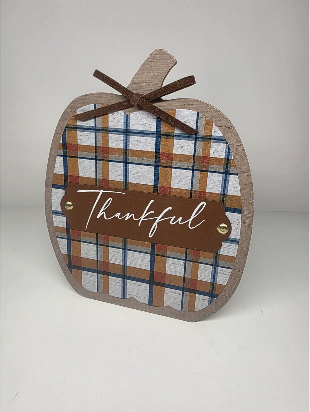 "Thankful" Fall Decor Pumpkin Standing Wood Plaque 8”x7” - NEW